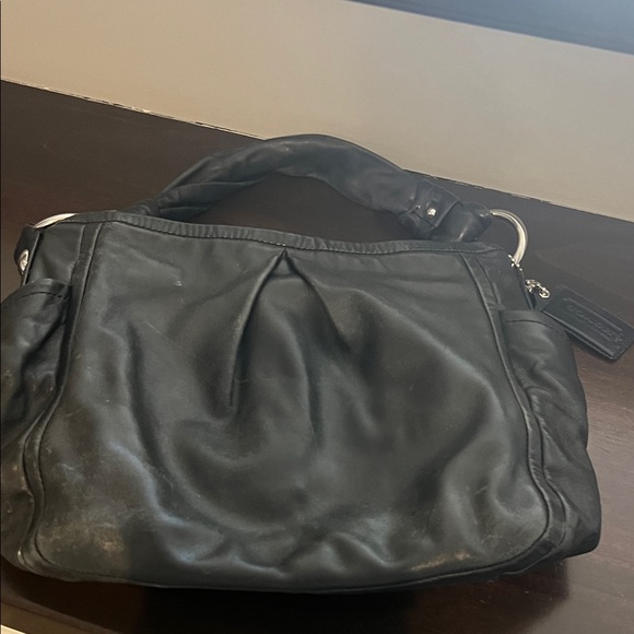 Coach Handbags - Coach Black Leather Shoulder Bag with Silver Hardware